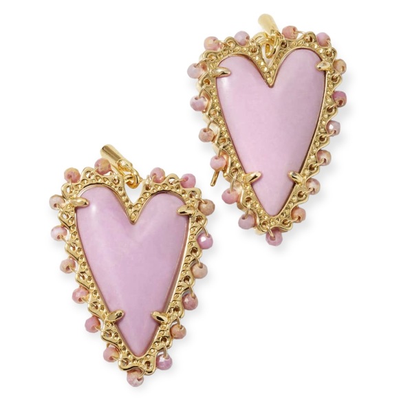 KENDRA SCOTT Beaded Ansley Heart Drop Earrings Gold Lilac Phosphate - Picture 4 of 8